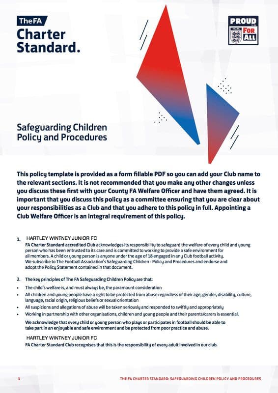 The FA Charter Standard - Safeguarding Children Policy and Procedures