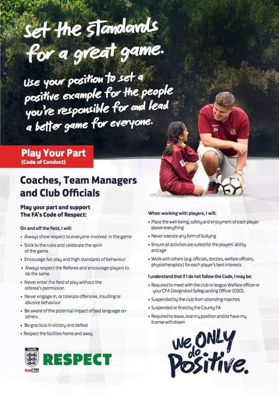 FA Respect: Code of Conduct for Coaches, Team Managers, Club Officials