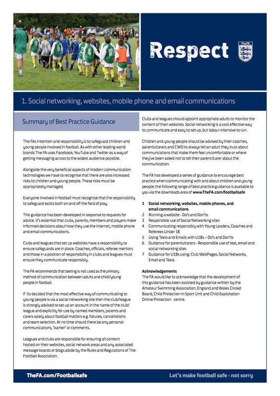FA Respect: Social networking, websites, mobile phone and email communications